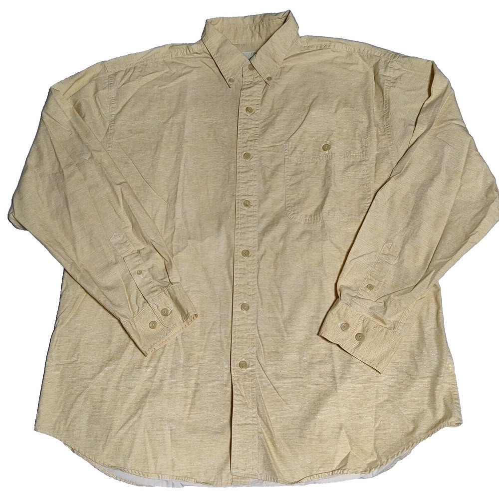VTG EDDIE BAUER Men Large Gold Cotton Button-Up Long Sleeve Shirt EUC